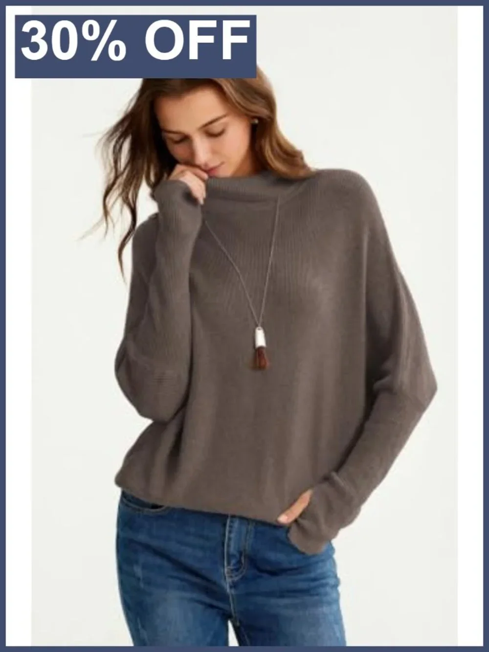 Wool Blend Oversized Batwing Sleeve Turtleneck Sweater Thumbhole Cuffs Fall Work